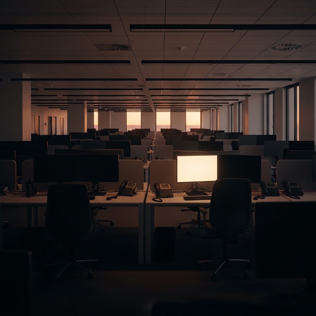 Empty office at night symbolizing corporate burnout in India